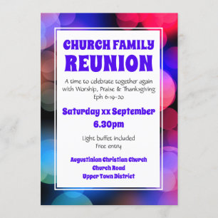 Individuelle Lila Bokeh CHURCH FAMILY WIEDERSEHEN Einladung