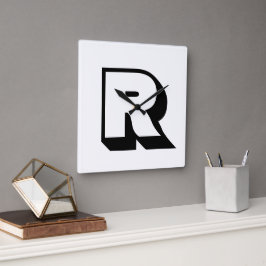 Individuelle moderne Black Monogram Blocktypografi Quadratische Wanduhr