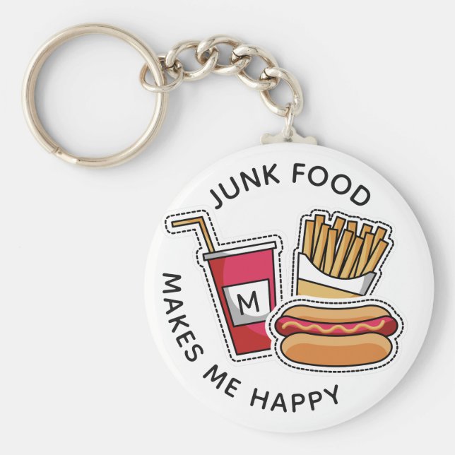 Individuelle Monogramm- und Textketten für Hot Dog Schlüsselanhänger (Vorne)