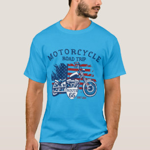 Individuelle Motorrad-Roadtrip-Route 66 USA-Flagge T-Shirt