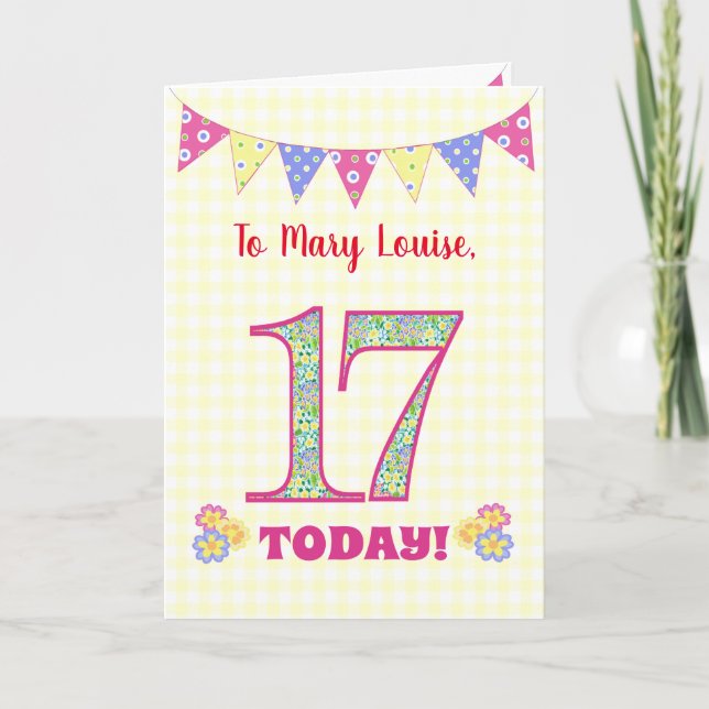 Individuelle Name 17. Geburtstag Primroses Jagdkar Karte (Vorderseite)