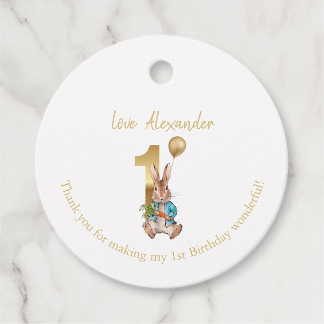 Individuelle Name 1. Geburtstag Peter Goldballon Geschenkanhänger (Vorderseite)