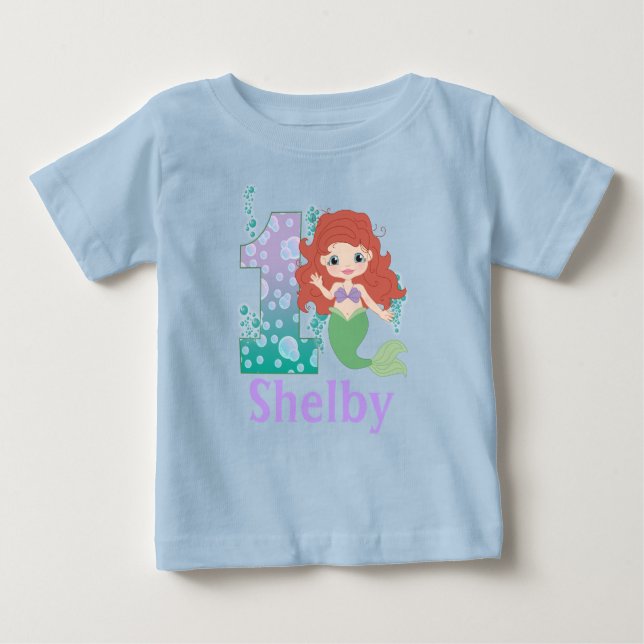 Individuelle Name 1. Geburtstag Princess Mermaid S Baby T-shirt (Vorderseite)