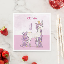 Individuelle Name 1. Geburtstag Rosa Pferd mit Kro Serviette