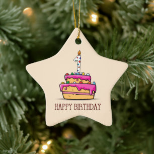 Individuelle Name, 1. Geburtstag, süßer rosa Kuche Keramik Ornament