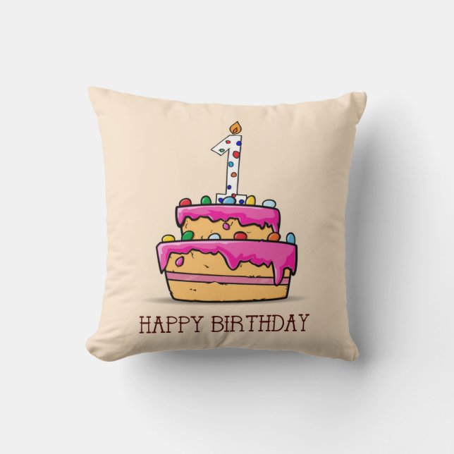 Individuelle Name, 1. Geburtstag, süßer rosa Kuche Kissen (Vorderseite)
