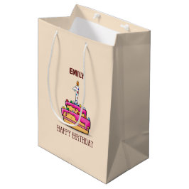 Individuelle Name, 1. Geburtstag, süßer rosa Kuche Mittlere Geschenktüte