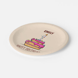 Individuelle Name, 1. Geburtstag, süßer rosa Kuche Pappteller