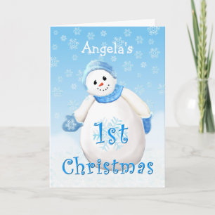 Individuelle Name 1. Weihnachtsfeier Snowman Gruß Feiertagskarte