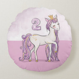 Individuelle Name 2. Geburtstag Rosa Pferd mit Kro Rundes Kissen