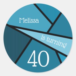 Individuelle Name 40. Geburtstag Abstrakte Aquamar Runder Aufkleber