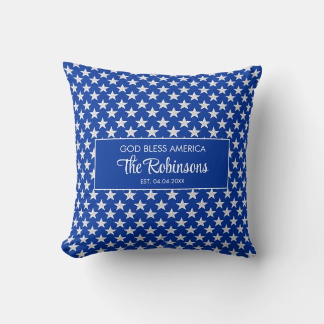 Individuelle Name 4. Juli Blue Pattern Patriotic Kissen (Vorderseite)