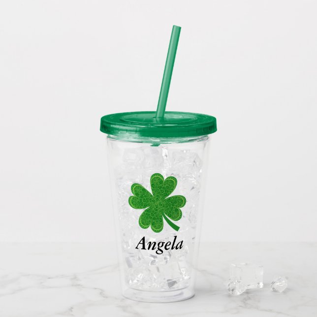 Individuelle Name 4 Leaf Clover St. Patrick's Day Acryltrinkbecher (Rückseite Ice)
