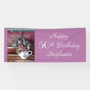Individuelle Name 50. Geburtstag Vintager Teekesse Banner