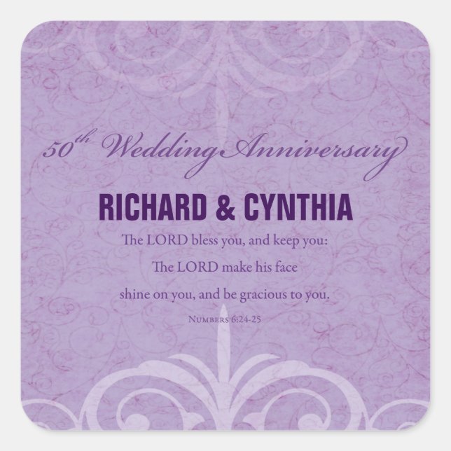 Individuelle Name, 50. Hochzeitstag bis Paar Quadratischer Aufkleber (Vorderseite)