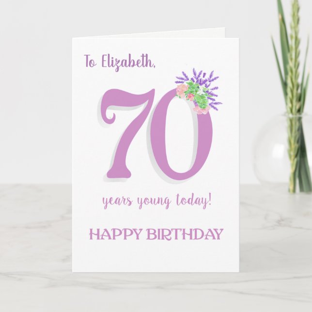 Individuelle Name 70. Geburtstag mit Lavender Rose Karte (Vorderseite)