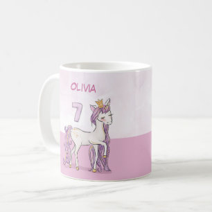 Individuelle Name 7. Geburtstag Rosa Pferd mit Kro Kaffeetasse