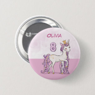 Individuelle Name 8. Geburtstag Rosa Pferd mit Kro Button