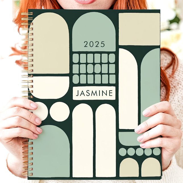 Individuelle Name abstrakt Geometric Green 2025 Planer (Von Creator hochgeladen)