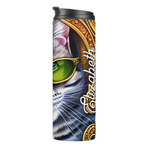 Individuelle Name Adorable Cat Wearing Brillen Thermosbecher