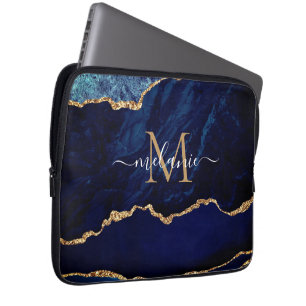 Individuelle Name Agate Blue Gold Marmor Laptop-Si Laptopschutzhülle