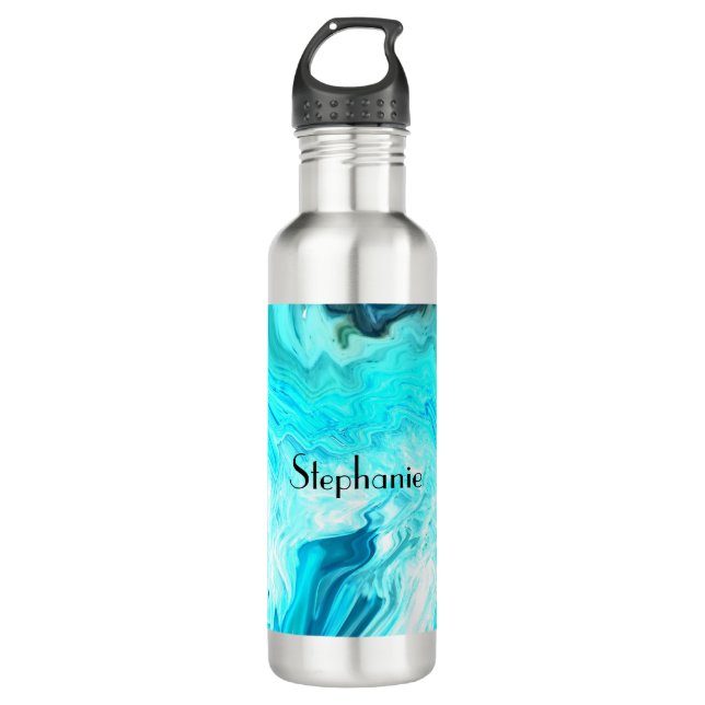 Individuelle Name Agate Gemstone Geode Art Blue Co Edelstahlflasche (Vorderseite)