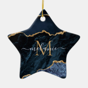 Individuelle Name Agate Navy Blauer Edelsteinmarmo Keramik Ornament