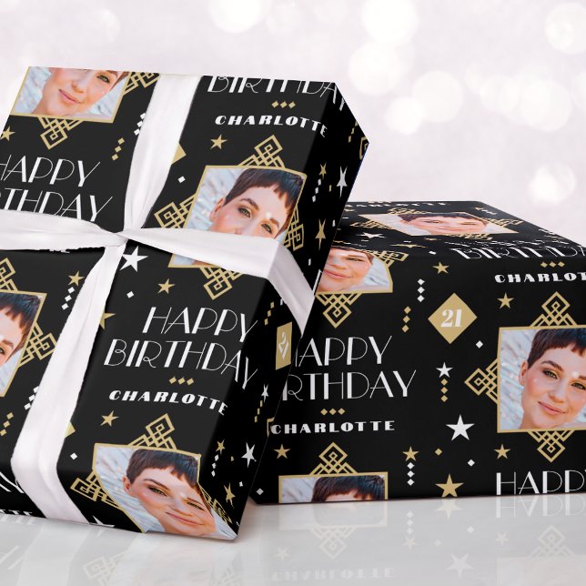 Individuelle Name Age Foto Art Deco Geschenkpapier (Von Creator hochgeladen)