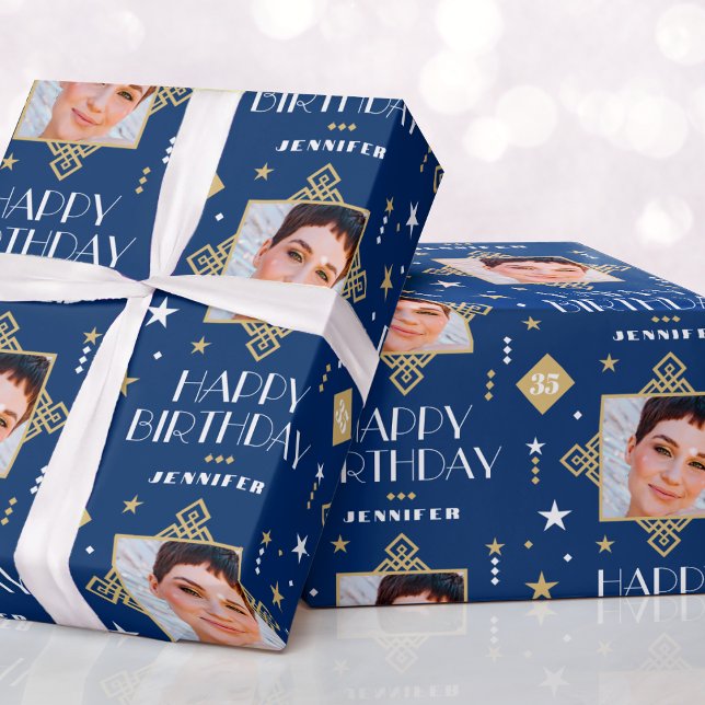 Individuelle Name Age Foto Art Deco Geschenkpapier (Von Creator hochgeladen)