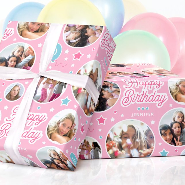 Individuelle Name Age Foto Collage Geburtstagsstar Geschenkpapier (Von Creator hochgeladen)