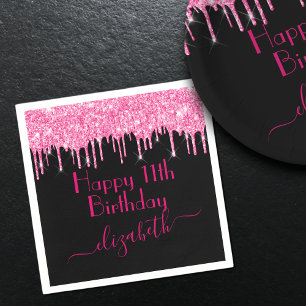 Individuelle Name + Age Hot Pink Drilling Glitzer  Serviette