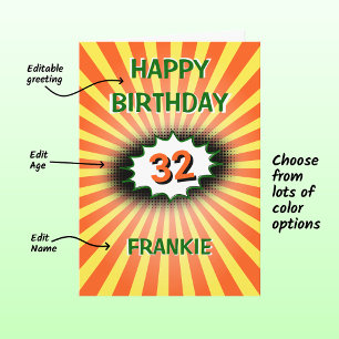 Individuelle Name Age orange gelb Retro Geburtstag Karte