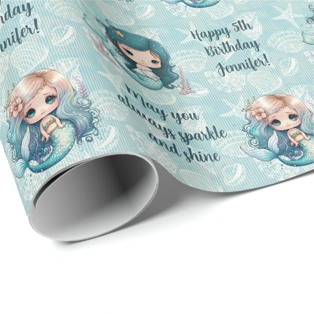 Individuelle Name Age Sentiment Mermaid Geburtstag Geschenkpapier (Rolleneckpunkt)