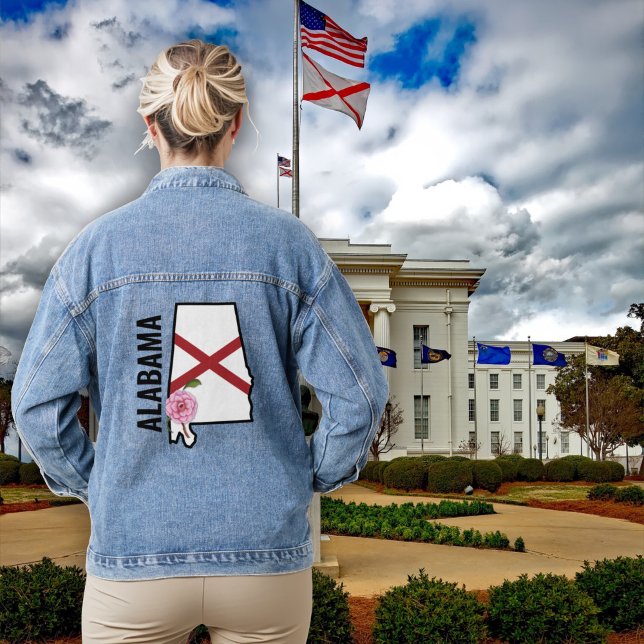 Individuelle Name Alabama Flag und Staat Blume Cam Jeansjacke (Von Creator hochgeladen)