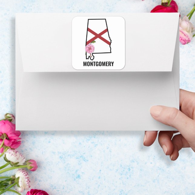 Individuelle Name Alabama Flag und Staat Blume Cam Quadratischer Aufkleber (Von Creator hochgeladen)