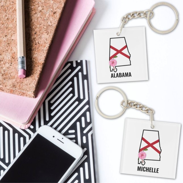 Individuelle Name Alabama Flag und Staat Blume Cam Schlüsselanhänger (Von Creator hochgeladen)