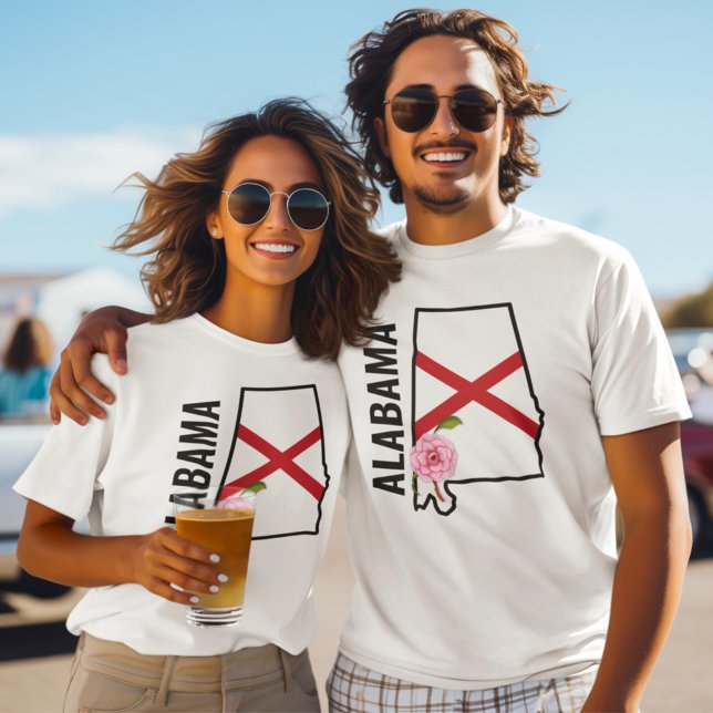 Individuelle Name Alabama Flag und Staat Blume Cam T-Shirt (Von Creator hochgeladen)