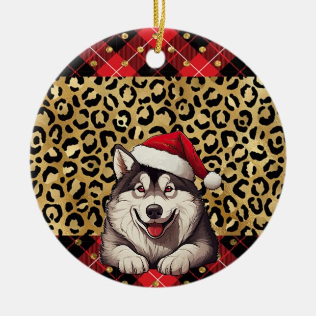 Individuelle Name Alaskan Malamute Hund Weihnachts Keramik Ornament (Vorne)