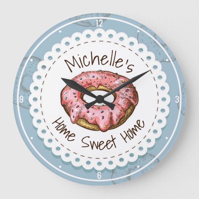 Individuelle Name Alt modische Donut Sweet Zuhause Große Wanduhr (Vorderseite)