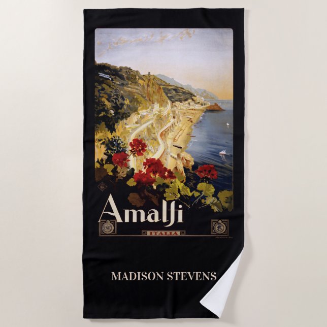 Individuelle Name Amalfi Italien Vintage Reise Strandtuch (Vorderseite)