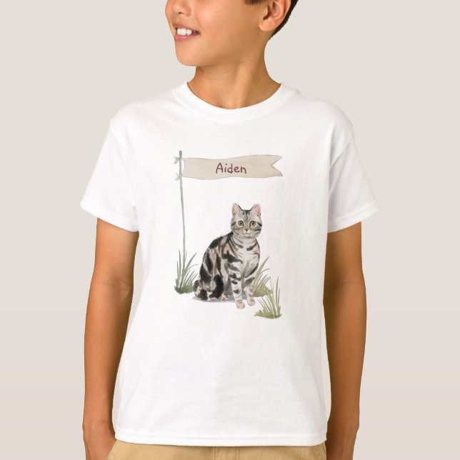Individuelle Name American Kurz Hair Pet Cat T-Shirt (Vorderseite)