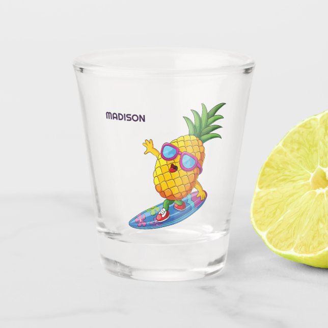 Individuelle Name Ananas Surfer Schnapsglas (Vorderseite)