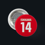 Individuelle Name, Anzahl, Farben. Sportfans rot Button<br><div class="desc">Personalisieren Sie sich mit Namen,  Nummer und Farben Ihrer Wahl!</div>