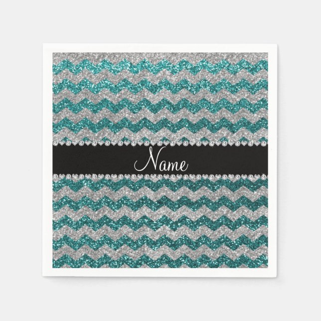 Individuelle Name aquamariner Glitzer Chevronen Serviette (Vorderseite)