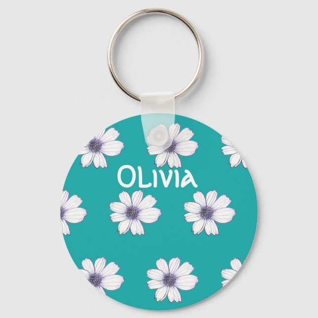 Individuelle Name Aquamarines Blume Tastenfeld Schlüsselanhänger (Vorderseite)