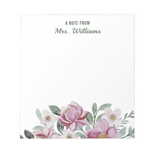 Individuelle Name Aquarellfarben Blume florieren E Notizblock