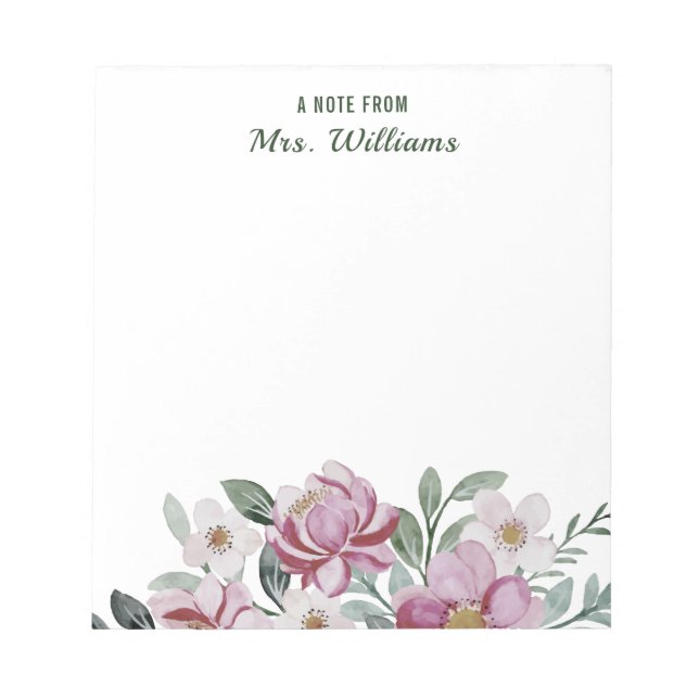 Individuelle Name Aquarellfarben Blume florieren E Notizblock (Vorderseite)