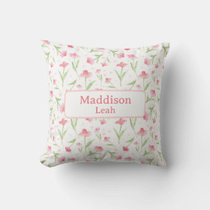 Individuelle Name Art Aquarell Blumenrosa Kinderzi Kissen