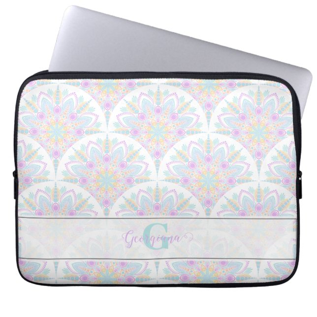 Individuelle Name Art Deco Pastel Rainbow Floral M Laptopschutzhülle (Vorderseite)