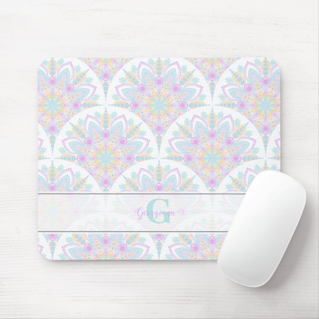 Individuelle Name Art Deco Pastel Rainbow Floral M Mousepad (Mit Mouse)